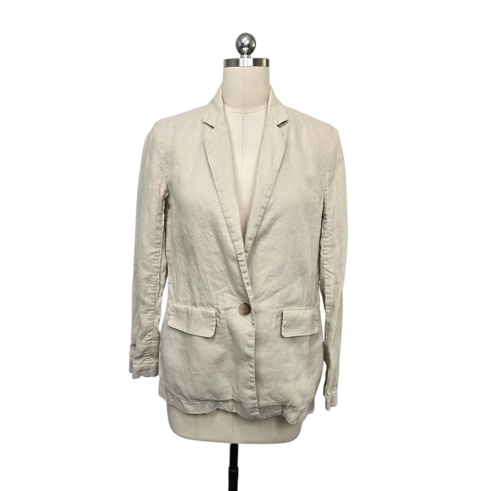 Quince European Linen Blazer Oatmeal Beige Single Button Jacket Womens XS